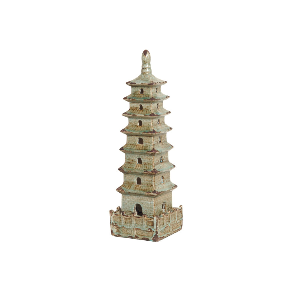 Small Decorative Pagoda Sculpture – Antique Foam Blue