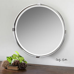 Modern Floating Round Mirror – Brushed Nickel Finish