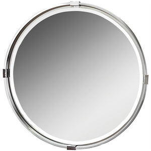 Modern Floating Round Mirror – Brushed Nickel Finish