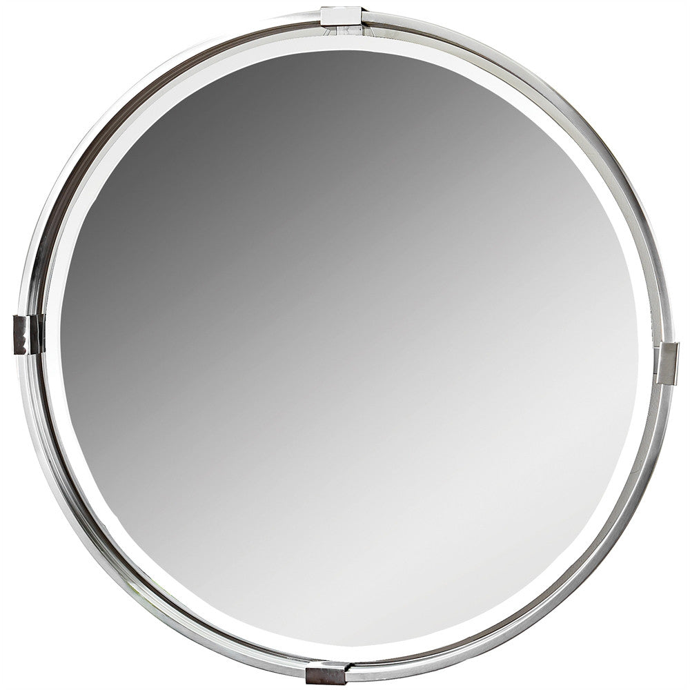 Modern Floating Round Mirror – Brushed Nickel Finish