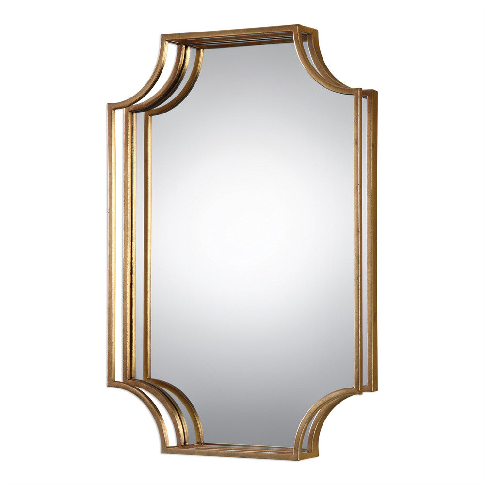 Glam Open Frame Rectangular Mirror – Antiqued Gold Leaf