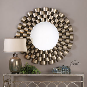 Chain Linked Tubes Round Mirror – Distressed Silver Leaf