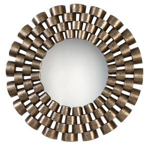 Chain Linked Tubes Round Mirror – Distressed Silver Leaf