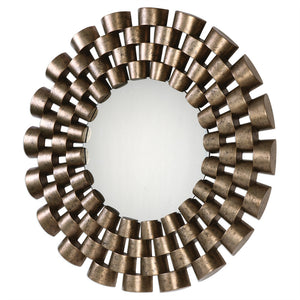 Chain Linked Tubes Round Mirror – Distressed Silver Leaf