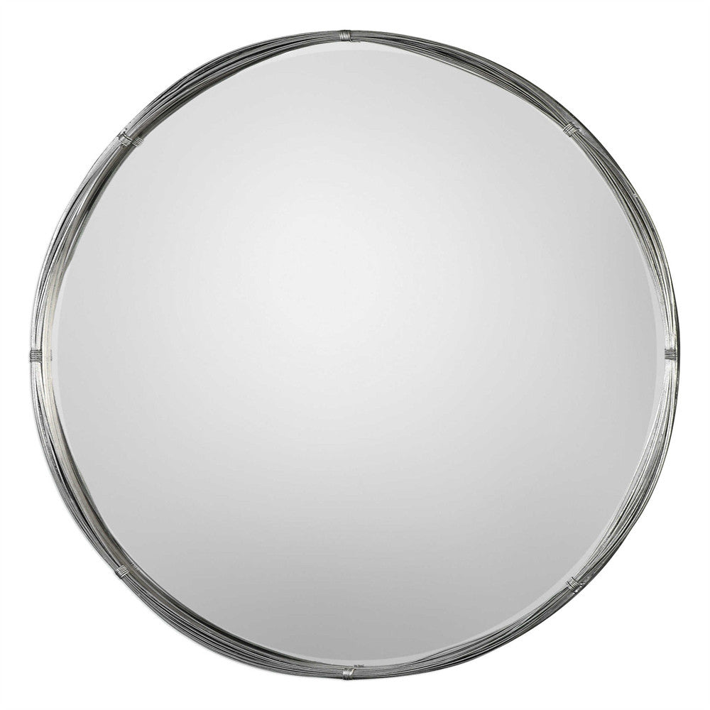 Modern Floating Round Mirror – Wire Strand Frame