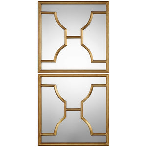 Square Gold Iron Beveled Edge Mirrors – Set of 2