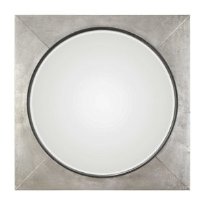 Large Contemporary Round Mirror – Silver Leaf