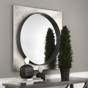 Large Contemporary Round Mirror – Silver Leaf