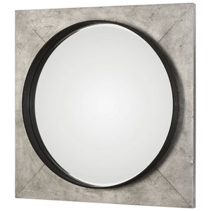 Large Contemporary Round Mirror – Silver Leaf