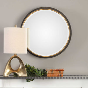 Rustic Round Mirror with Iron Frame