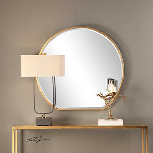 Large Round Mirror with Flat Edge - Gold Leaf