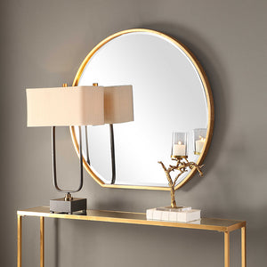 Large Round Mirror with Flat Edge - Gold Leaf