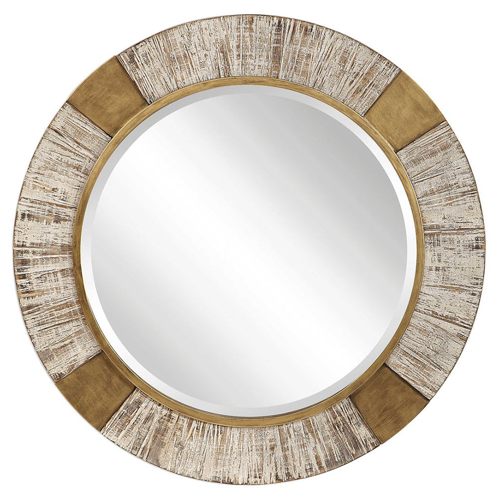 Oversized Rustic Round Mirror – Iron and Wood