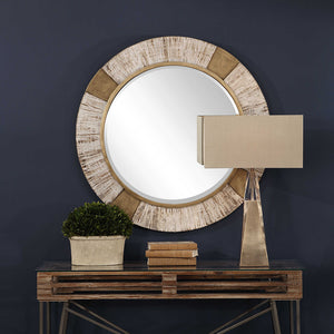 Oversized Rustic Round Mirror – Iron and Wood