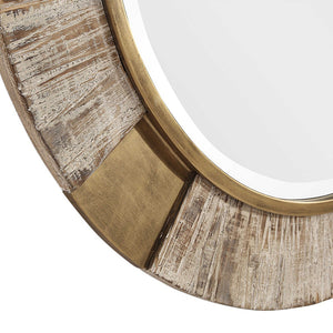 Oversized Rustic Round Mirror – Iron and Wood