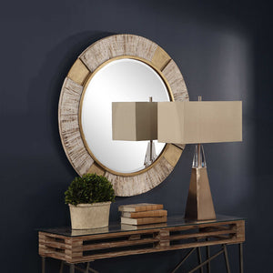 Oversized Rustic Round Mirror – Iron and Wood