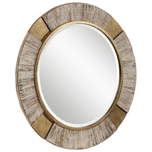 Oversized Rustic Round Mirror – Iron and Wood