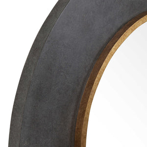Concrete Look Round Mirror with Antique Gold Accent