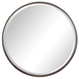Oversized Industrial Round Mirror with Sculptural Edge