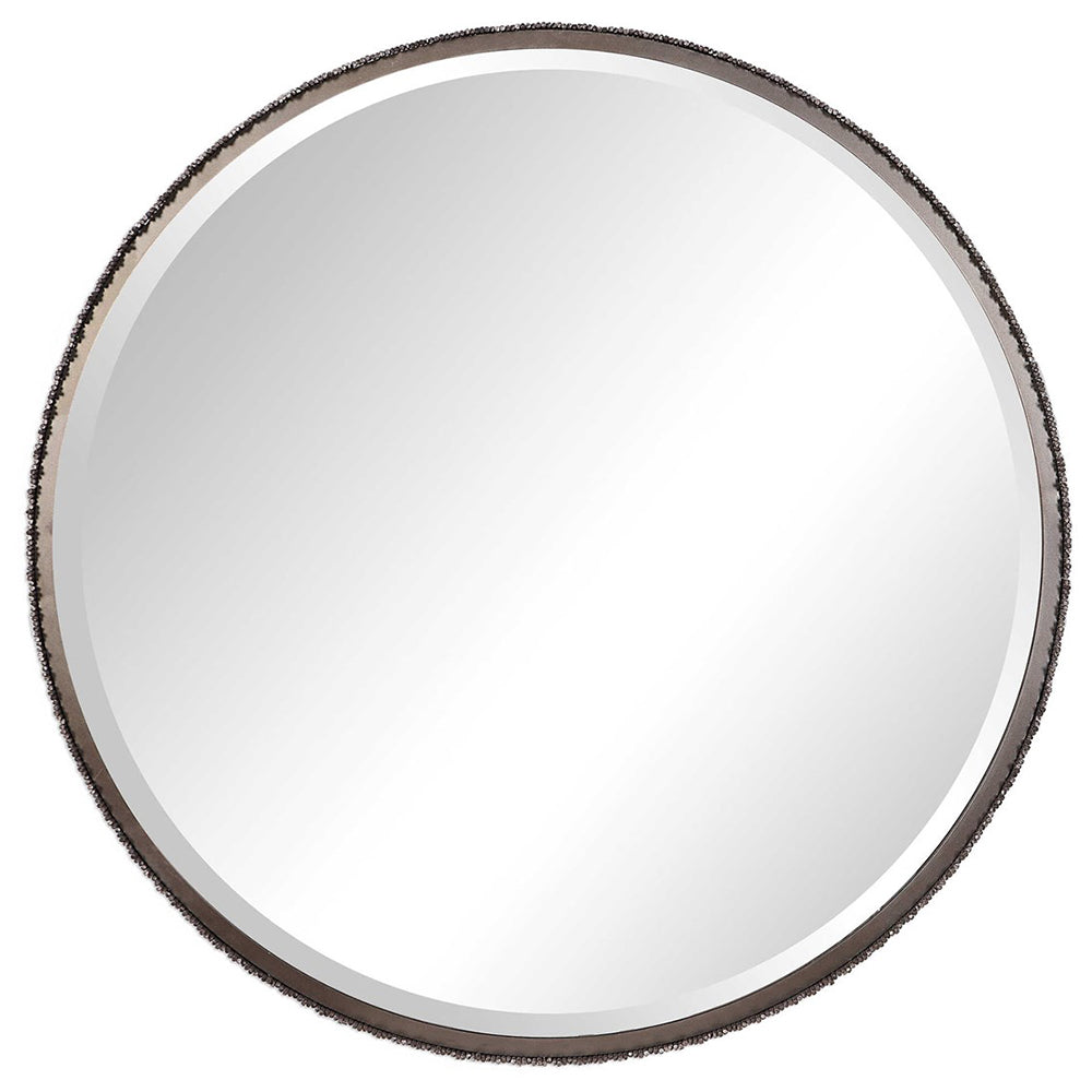 Oversized Industrial Round Mirror with Sculptural Edge