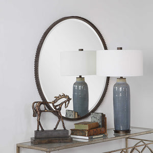 Oversized Industrial Round Mirror with Sculptural Edge