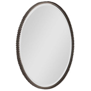 Oversized Industrial Round Mirror with Sculptural Edge