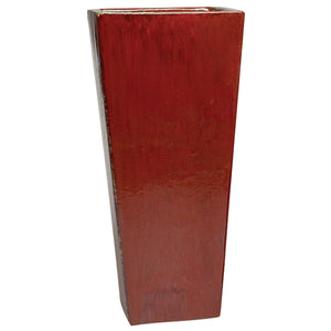 Tall Square Pot with Red Glaze