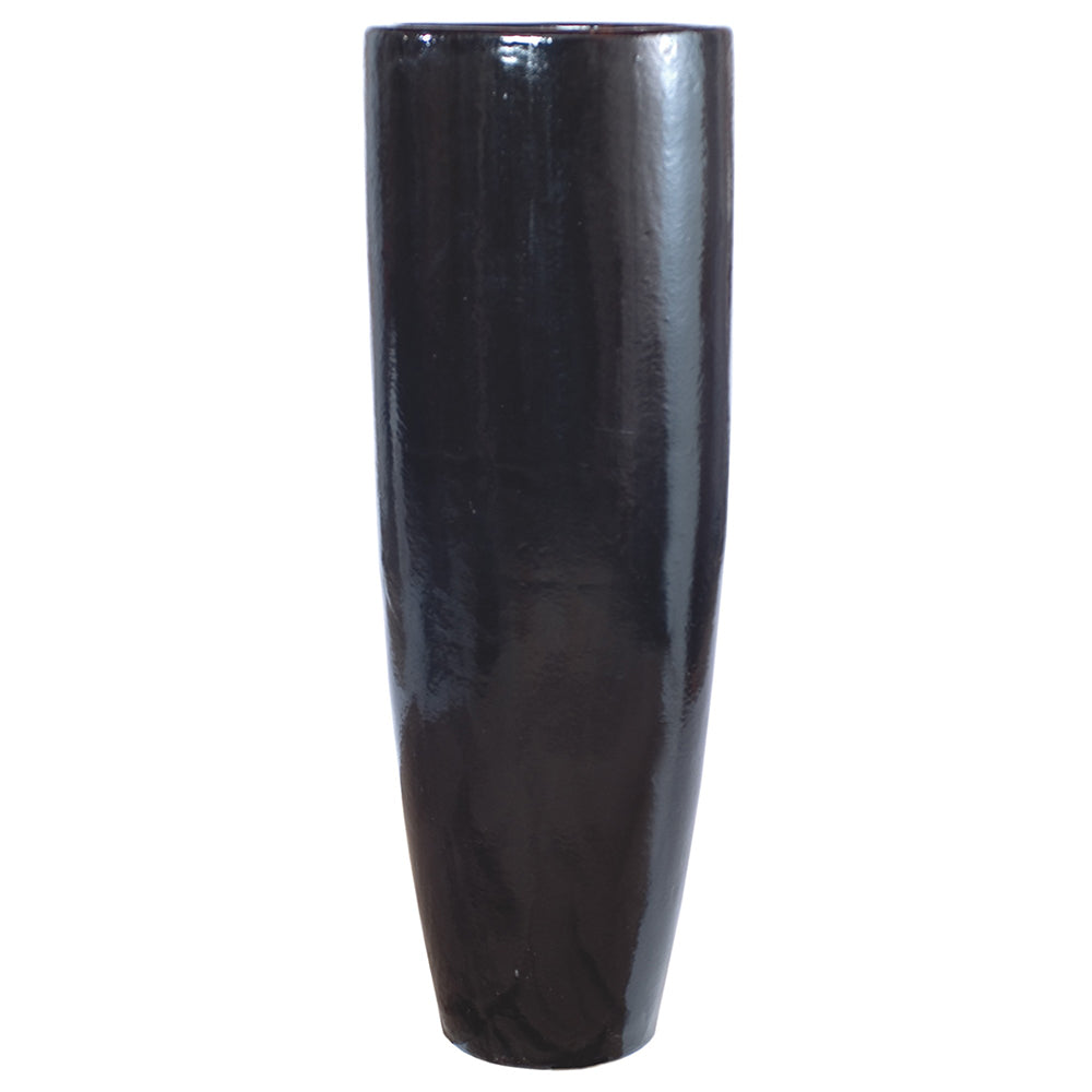 Tall Round Ceramic Planter - Black