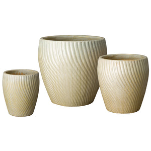 Spiral Pattern Round Planter with Champagne Glaze- Small