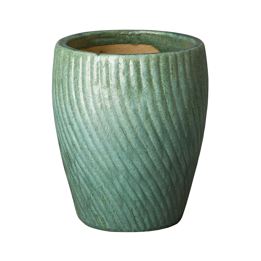 Spiral Pattern Round Planter with Mint Green Glaze- Small