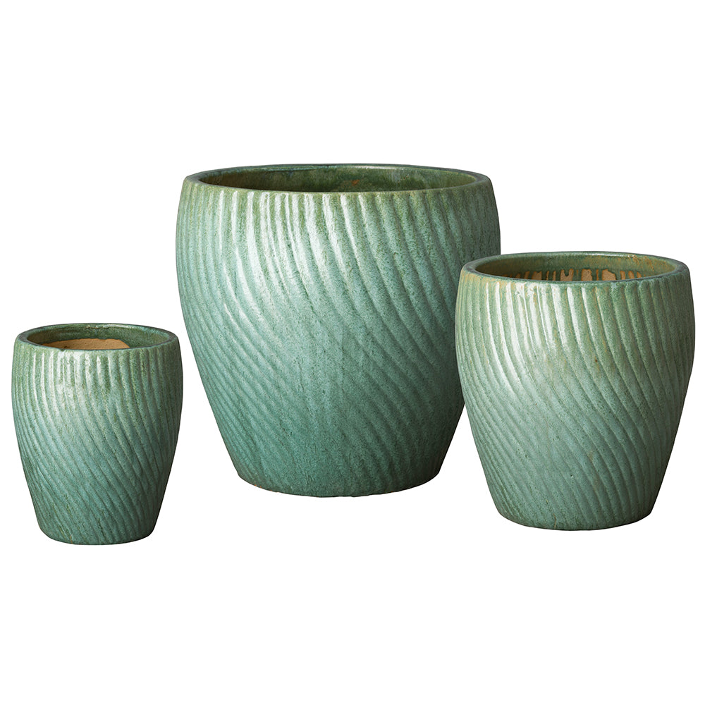 mint green plant pot Spiral Pattern Round Planter with Mint Green Glaze- Small