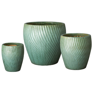 Spiral Pattern Round Planter with Mint Green Glaze- Small