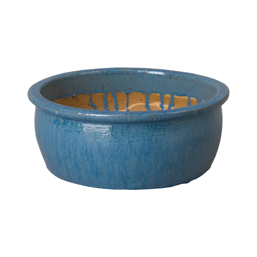 Shallow Blue Ceramic Planter with Lip - Medium