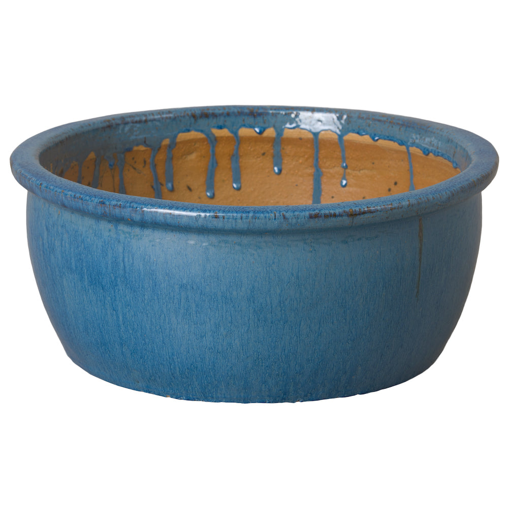 large shallow indoor planter Shallow Blue Ceramic Planter with Lip
