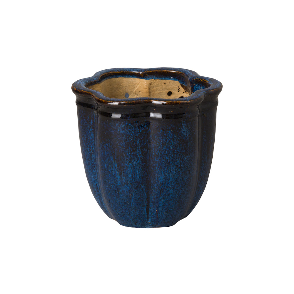 Scalloped Blue Ceramic Planter - Small