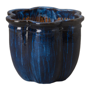 Scalloped Blue Ceramic Planter - Large