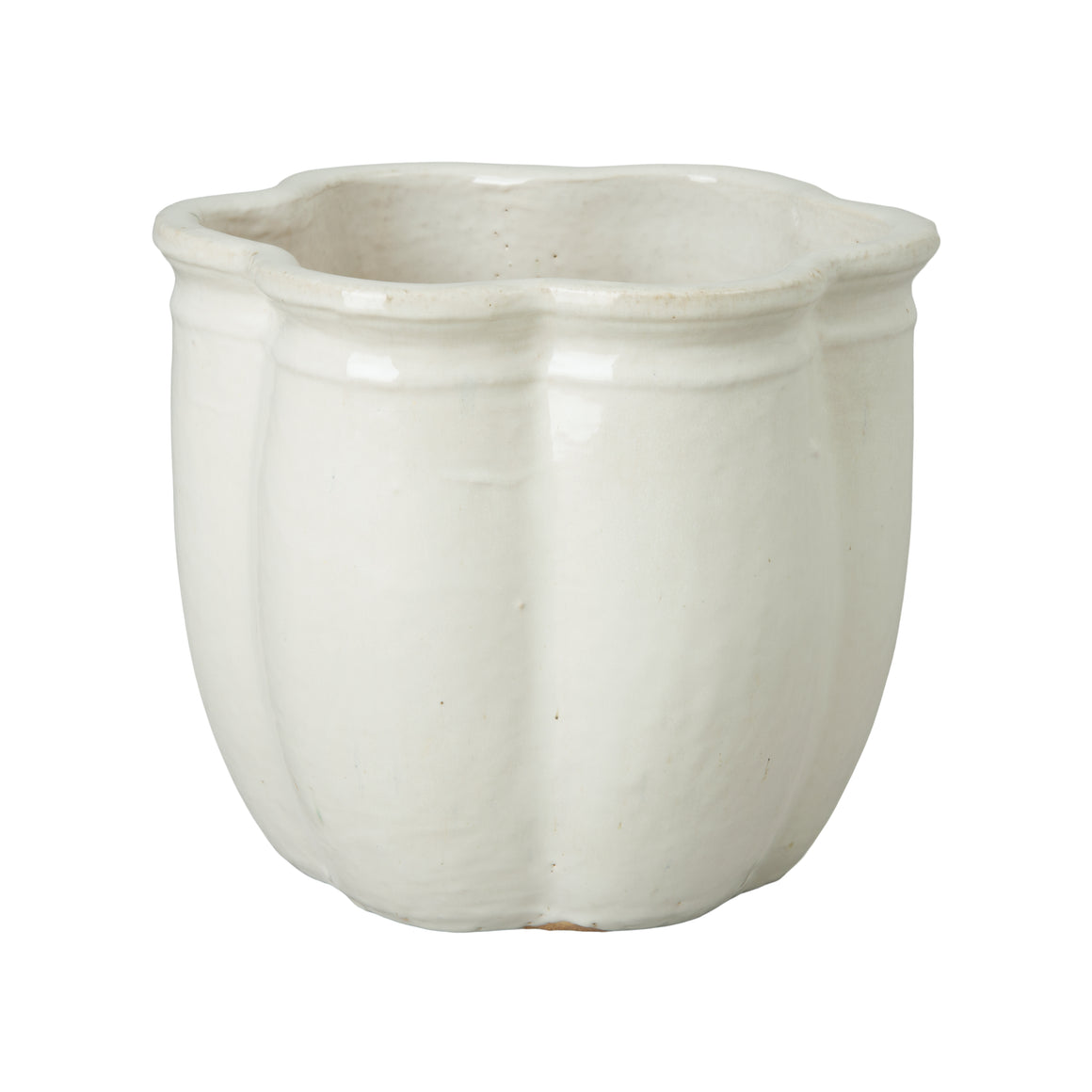 Scalloped White Ceramic Planter - Medium