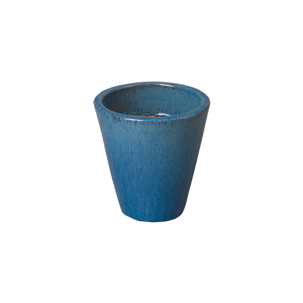 Tapered Glossy Blue Ceramic Planter - Small
