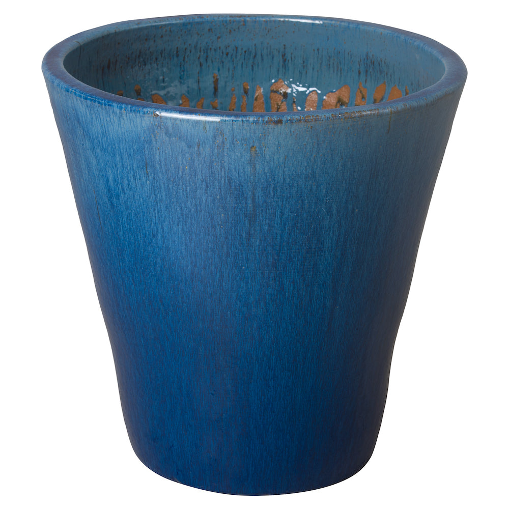 Tapered Glossy Blue Ceramic Planter - Extra Large
