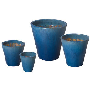 Tapered Glossy Blue Ceramic Planters - Set of 4
