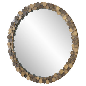 Dinar Round Aged Gold Mirror