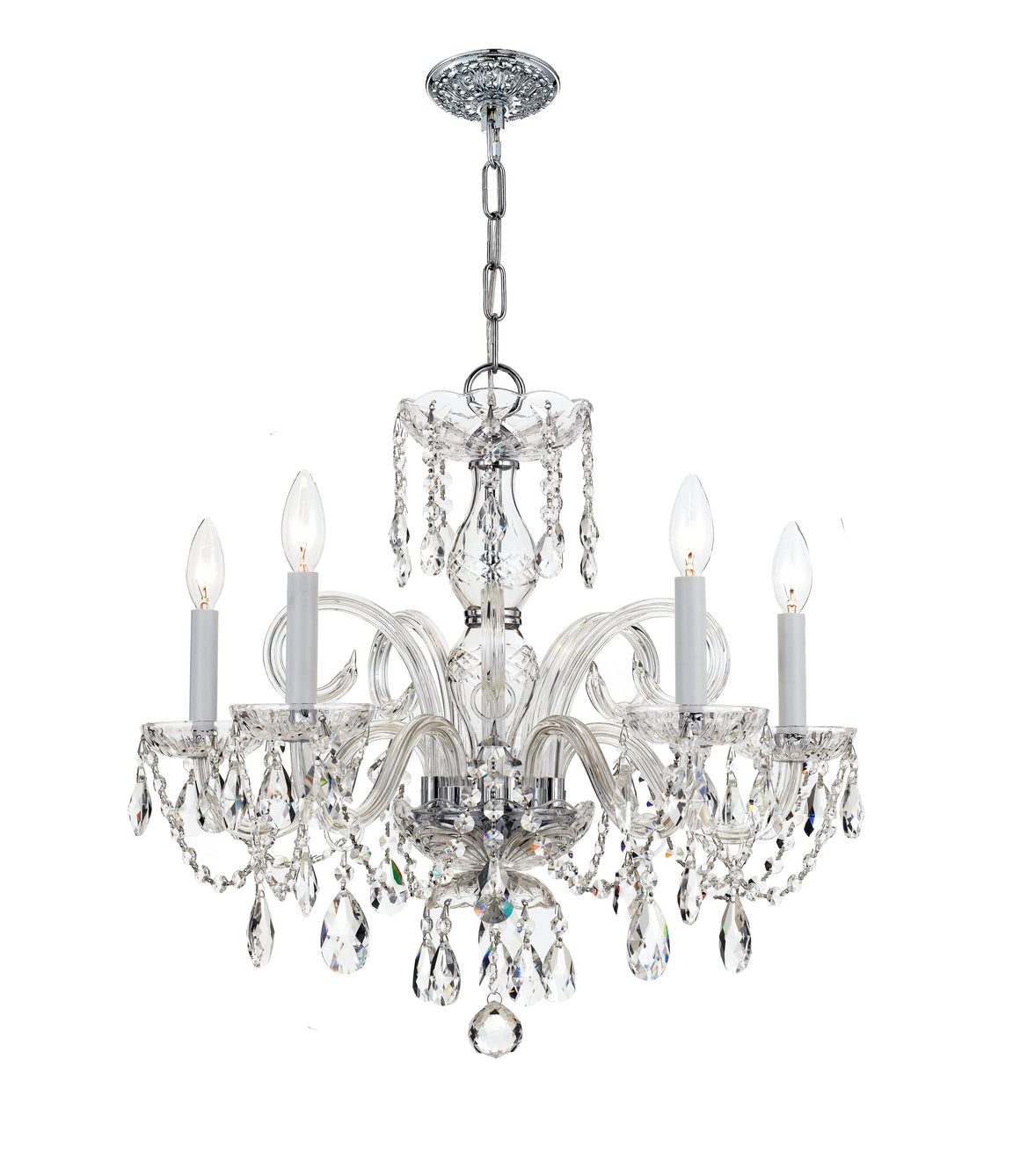 Traditional Crystal 5 Light Hand Cut Crystal Polished Chrome/ Brass Chandelier