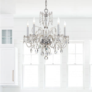 Traditional Crystal 5 Light Hand Cut Crystal Polished Chrome Chandelier