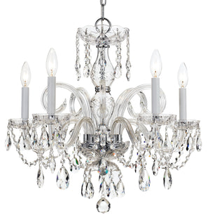 Traditional Crystal 5 Light Hand Cut Crystal Polished Chrome Chandelier
