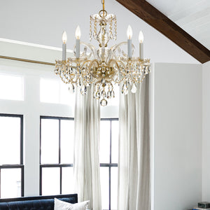 Traditional Crystal 5 Light Hand Cut Crystal Polished Chrome Chandelier