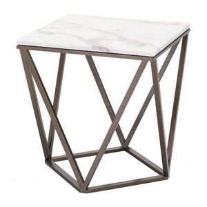 Tintern End Table Stone & Stone & Antique Brass - Stone & Antique Brass
