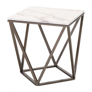 Tintern End Table Stone & Stone & Antique Brass - Stone & Antique Brass