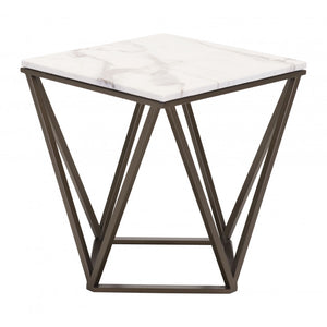 Tintern End Table Stone & Stone & Antique Brass - Stone & Antique Brass