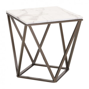 Tintern End Table Stone & Stone & Antique Brass - Stone & Antique Brass