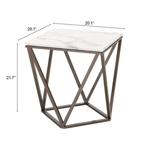 Tintern End Table Stone & Stone & Antique Brass - Stone & Antique Brass